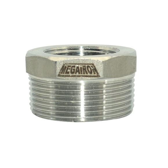Megairon 1-1/2"" macho NPT a 1"" hembra NPT hembra reductor/buje reductor adaptador de montaje de tubería de acero inoxidable SS 304 buje hexagonal