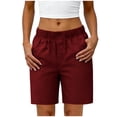 thumbnail image 3 of Women's Soft Fabric Elastic Waist Drawstring Shorts with Functional Pockets, Tummy Control Body Shaping, Breathable Quick Dry for Running, Casual Lounge & Travel | TruHer,Wine M, 3 of 9