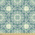 thumbnail image 2 of Ambesonne Circle Pattern Fabric by the Yard Upholstery, Wavy Strokes Ethnic, 2 Yards, Petrol Blue Cream, 2 of 5