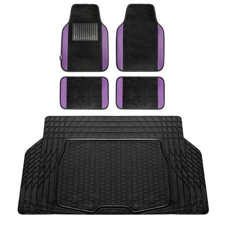 Cargo Carpet Replacement - FH Group, Purple Black Carpet Floor Mats & Trunk Cargo Mat Combo Full Interior