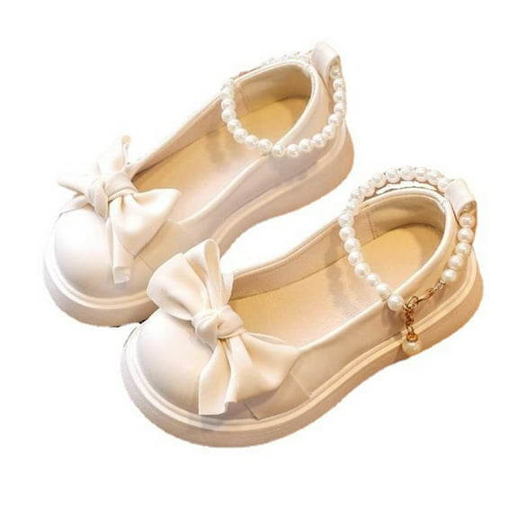 LNMQLPDBS Baby Girl Shoes Cute Mary Jane Shoes Fashion Spring Summer Solid Color Bowknot Children Comfort Casual Shoes Baby Dress Shoes for Communion Wedding and Daily Outdoor White 4.5-5 Years