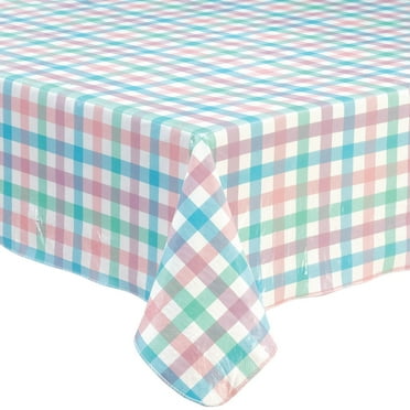 Spring Breeze Checked Plaid Vinyl Table Cover, Drop Style with Soft Backing
