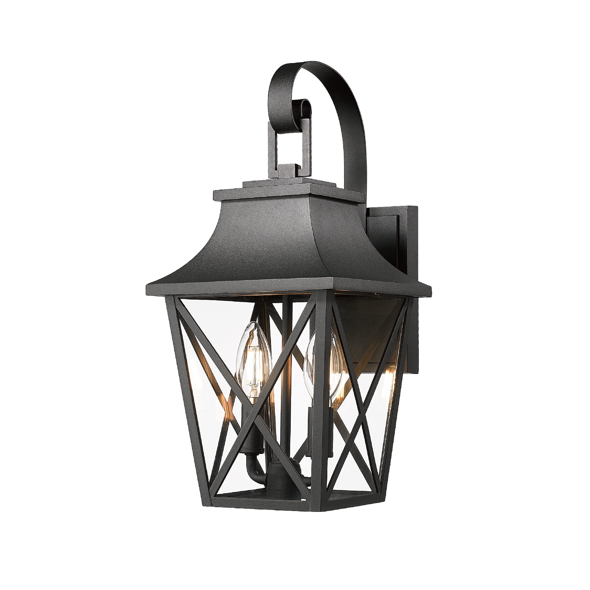 Outdoor Wall Light, Black Outdoor Wall Lantern 2-Light,Large Outside Modern Wall Sconce Light Fixture,Industrial Porch Light Wall Mount with Glass,Waterproof Farmhouse Exterior Lamp Lighting (1 Pack)