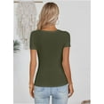 thumbnail image 5 of Womens Tops Summer Square Neck Short Sleeve Shirts Ribbed Knit Slim Fitted Tshirt Casual Tees Clothing, 5 of 7