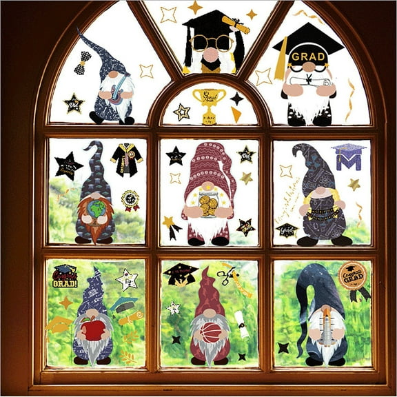 Graduation Decorations 2025 Home Decoration Wall Stickers 2022 Graduation Window Clings 9 Sheets Gold And Black Congrats Grad Cap Diploma Graduation Congratulations Window Stickers Decals For Ho