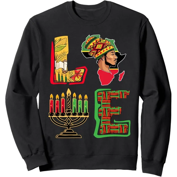Happy Kwanzaa Cultural Family Pajama Style Festive Celebration Graphic Sweatshirt, up to size 5XL