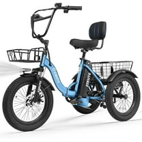 ESKUTE Blue E Trike Electric Bike, Peak 1200W Brushless Motor Folding Trike 18X3.0 Fat Tire Ebike, 499Wh Removable Battery, Step-Thru 3 Wheel Electric Bicycle, 48V 10.4AH 18MPH  Tricycle for Adults