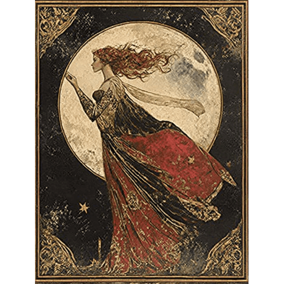 Redhead Woman Moon Canvas Wall Art, Suitable for Living Room, Bedroom, Office, Hallway, and Dining Room Decoration.