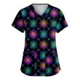 thumbnail image 2 of Lumtrix Mardi Gras Scrub for Women Plus Size Stretch V Neck Short Sleeve Shirt Mask Print Nursing Uniform with Pockets Side Slit Tops Navy S, 2 of 5