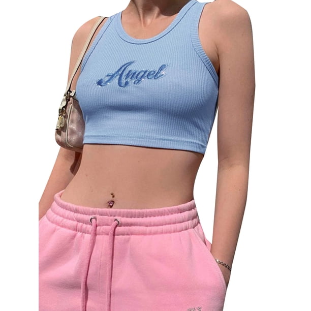TRKIYQC 7 colores verano mujer carta bordado Crop Top moda Casual sin mangas Rosa tanques deportes Camis ropa femenina 2022, vida diaria TRKIYQC moderno