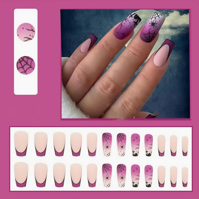 Fiudx Ofertas relámpago del día Halloween Press On Nail Muchos Estilos Uñas postizas cubierta completa 24 decoraciones de uñas (1 ml)