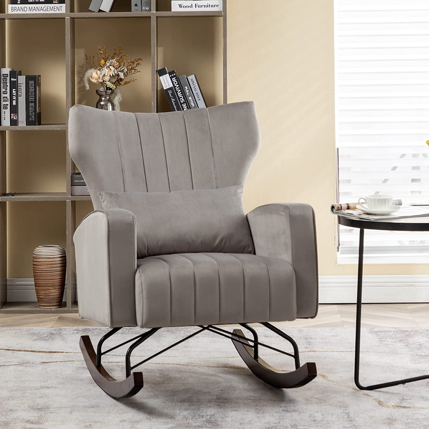 Velvet Nursery Rocking Chair, Accent Rocking Chair with with Solid