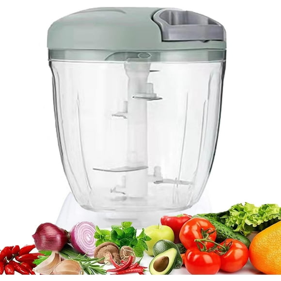 Hand-Pulled Manual Food Chopper Vegetable Cutter, Sharp 5 Blades, T-shaped Drawstring Design for Effortless Chopping, Easy to Clean Detachable Parts for Kitchen, 900ml