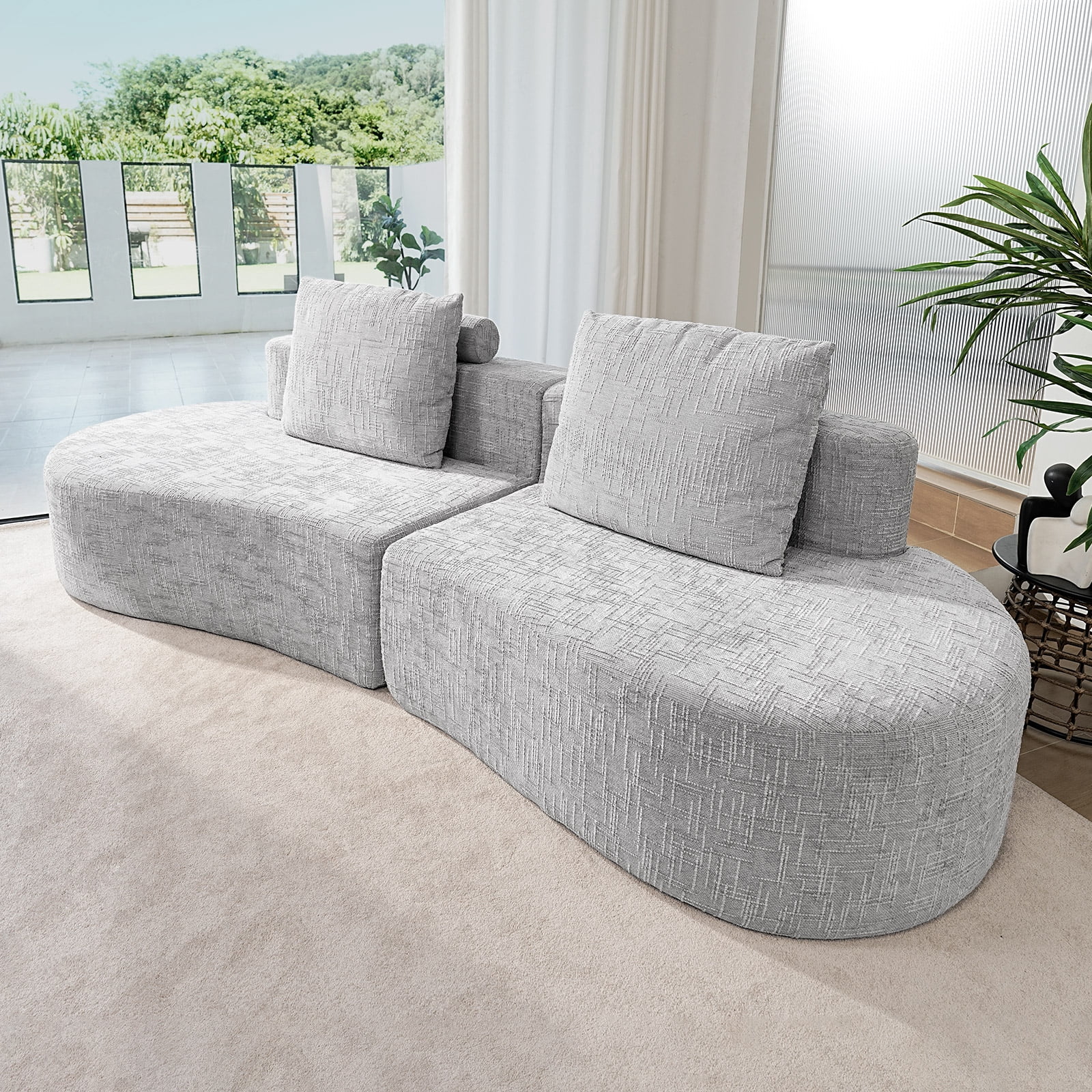 Patbrela 98" Modern Art Sofa Oversized Curved Couch, 38 Inch Extra Deep Seating Upholstered Sofa for Living Room, Office & Apartment, Linen Upholstery, No Assembly, Light Gray
