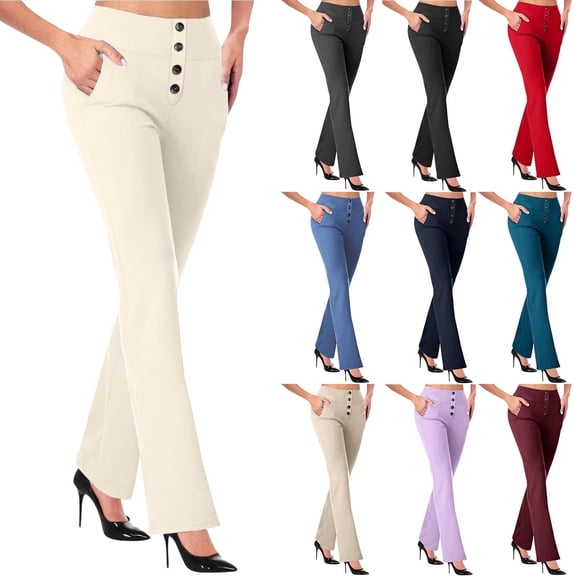 LIaqionyy Dress Pants for Women Stretchy Straight Leg Work Pant Business Office Casual Trousers with Pockets