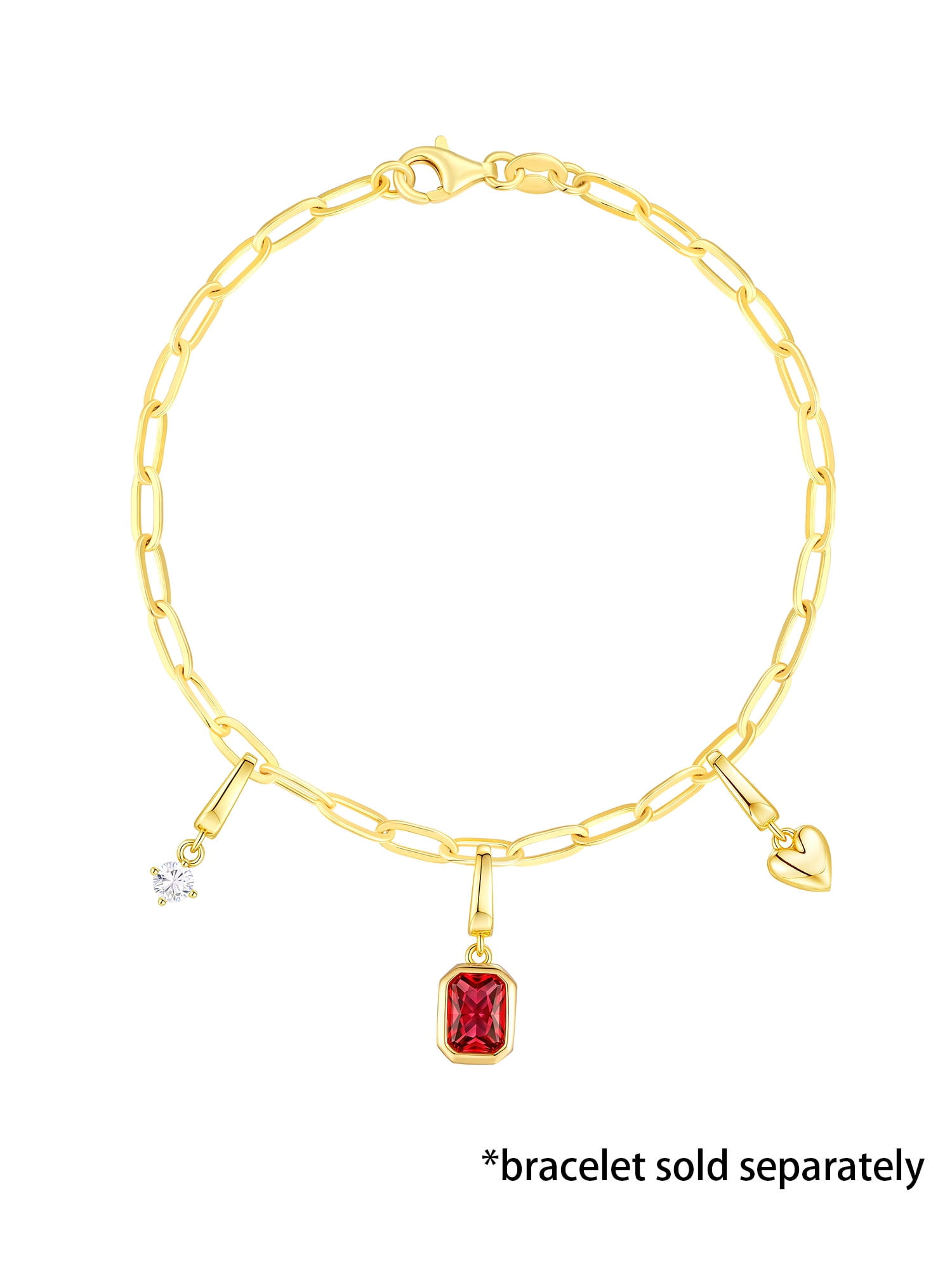 Brilliance Fine Jewelry Simulated Ruby and Simulated Diamond Charm Set in 14KT Gold Plated Sterling Silver