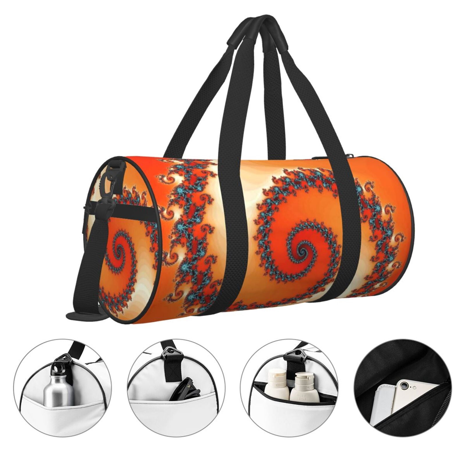 Hirioo Orange Rotating for Round Large Capacity Travel Luggage Bag Weekend Getaway Bag for Gym Beach Swim Bag Men Women