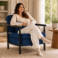 thumbnail image 2 of SESSLIFE Accent Chair with Storage Space, Upholstered Living Room Chairs with Waist Cushion & Wood Frame, Reading Armchair for Bedroom Sunroom, Blue, 2 of 9