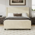 thumbnail image 2 of MODERNLUXE Queen Size Corduroy Bed Frame with 50.7'' Tall Headboard & High Footboard,Upholstered Platform Bed for Bedroom, No Box Spring Needed,Cream, 2 of 7