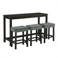 thumbnail image 3 of 4 Piece Bar Table Set with Power Outlet,Rustic Counter Height Bar Dining Table with 3 Upholstered Stools,Kitchen Table Set for Living Room, Dining Room, Game Room,Black, 3 of 11