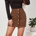 thumbnail image 3 of Minifalda De Cintura Alta, Botones Por Encima De La Rodilla, Bolsillos Delanteros A La Moda, Falda Corta Cómoda, Ajustada Para Invierno Y Otoño Para Mujer ANGGREK Marrón M, 3 of 8