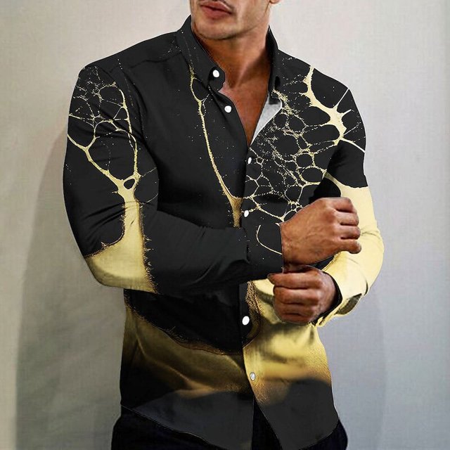 Camisa de hombre con solapa de mármol para exteriores, camisa de manga larga con botones estampada, diseño de diseñador de moda, informal, transpirable