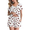 thumbnail image 5 of Goodtrade8 Lounge Sets Petite with Pocket Printed Short Sleeve V-Neck Casual Sleepwear Holiday Pajamas for Women, 5 of 8