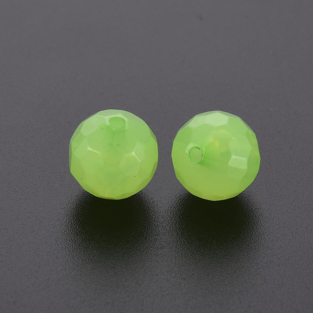 Imitation Jelly Acrylic Beads Faceted Round Light Green 12x11.5mm Hole: 1.8mm 560pcs/500g