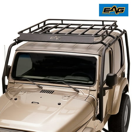 EAG Black Textured Steel Jamboree Rack with Roof Basket Fits for 97-06 Wrangler TJ