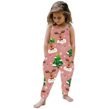 

Toddler Baby Girls Christmas Jumpsuit Xmas One Piece Playsuit Harem Strap Romper Xmas Clothes