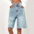 thumbnail image 4 of Vivianyo HD Summer Shorts for Women Women's Fashion High Waisted Straight Pocket Hole Short Pants Street Trendsetters Broken Straight Tube Denim Shorts, 4 of 6