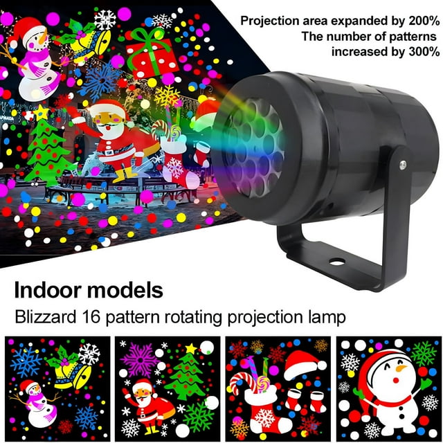 Yeacher 16 Patterns Christmas Projector Lights, Xmas LED Projection Lamp, Moving Santa Claus Projector Lights,