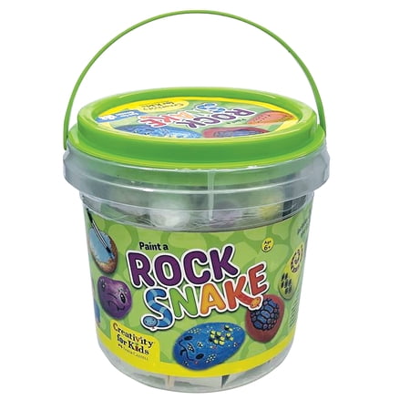 Creativity for Kids Rock Snake Bucket Kit | Outdoor Spring Crafts | Paint, Glow & Build a Colorful 20-Rock Snake (Ages 6+)