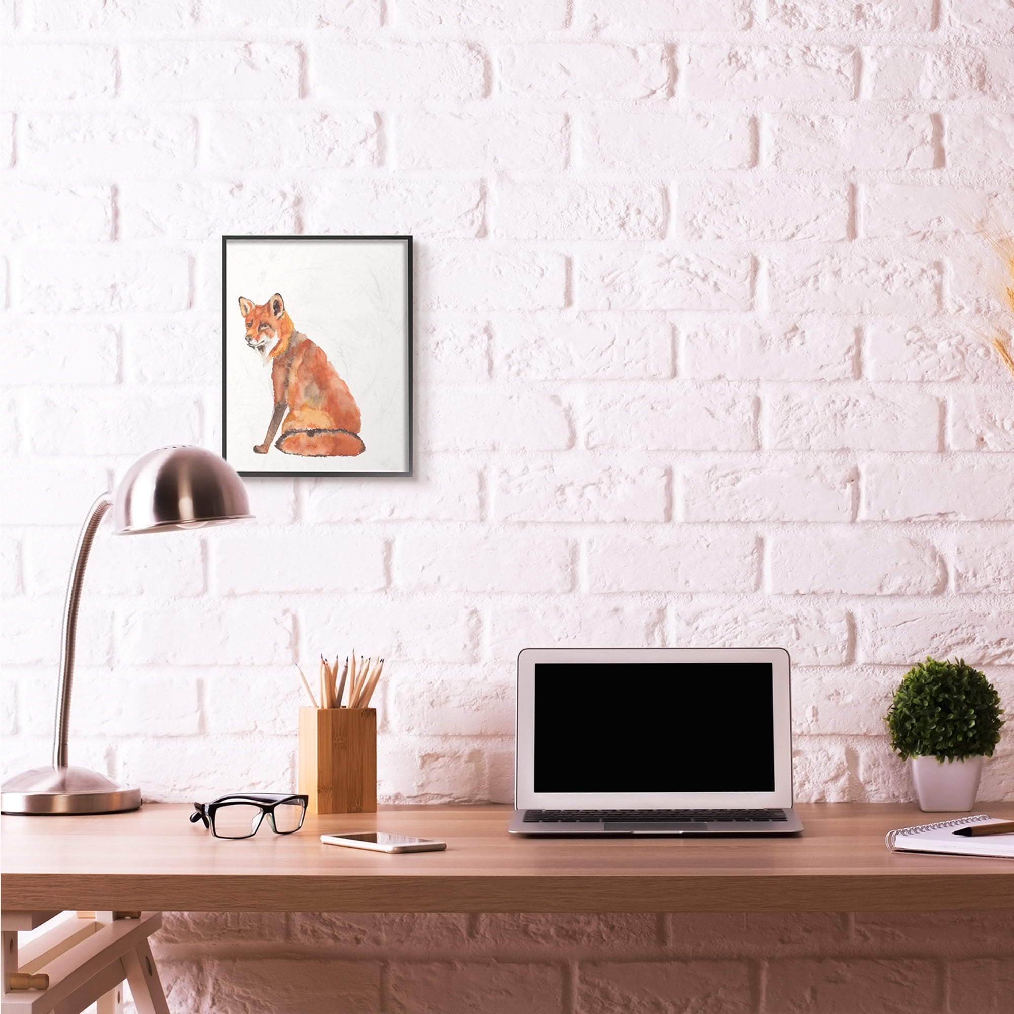Stupell Industries Curious Fox Orange Watercolor Animal Orange Painting Black Framed Art Print Wall Art, 11x14, by Jennifer Goldberger