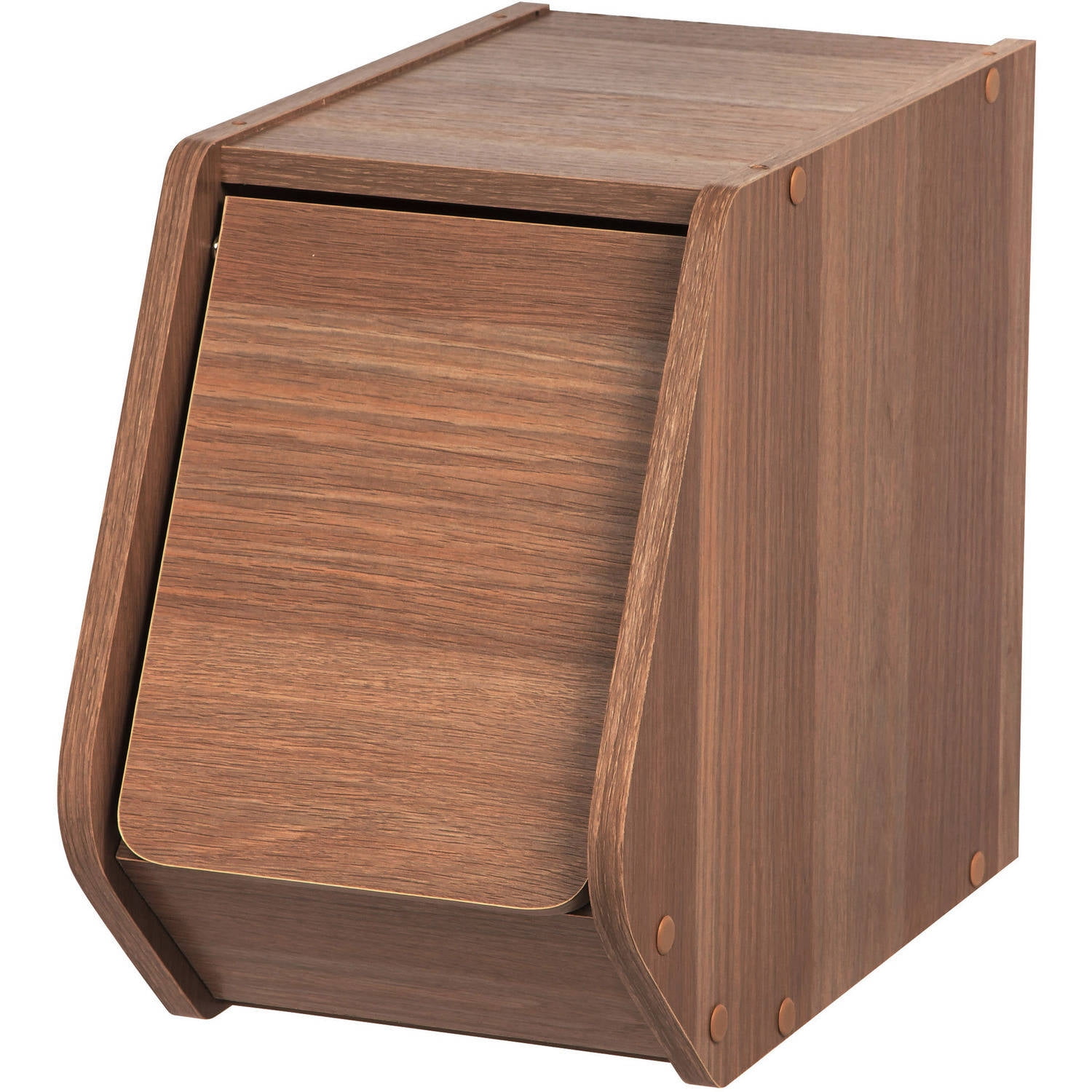 IRIS USA Wood Stacking Storage Box w/ Door, Narrow, Dark Brown