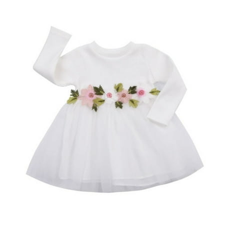 

Carolilly Toddler Baby Girls Flower Dresses Round Neck Long Sleeve Mesh Panel Cute Dress for Party