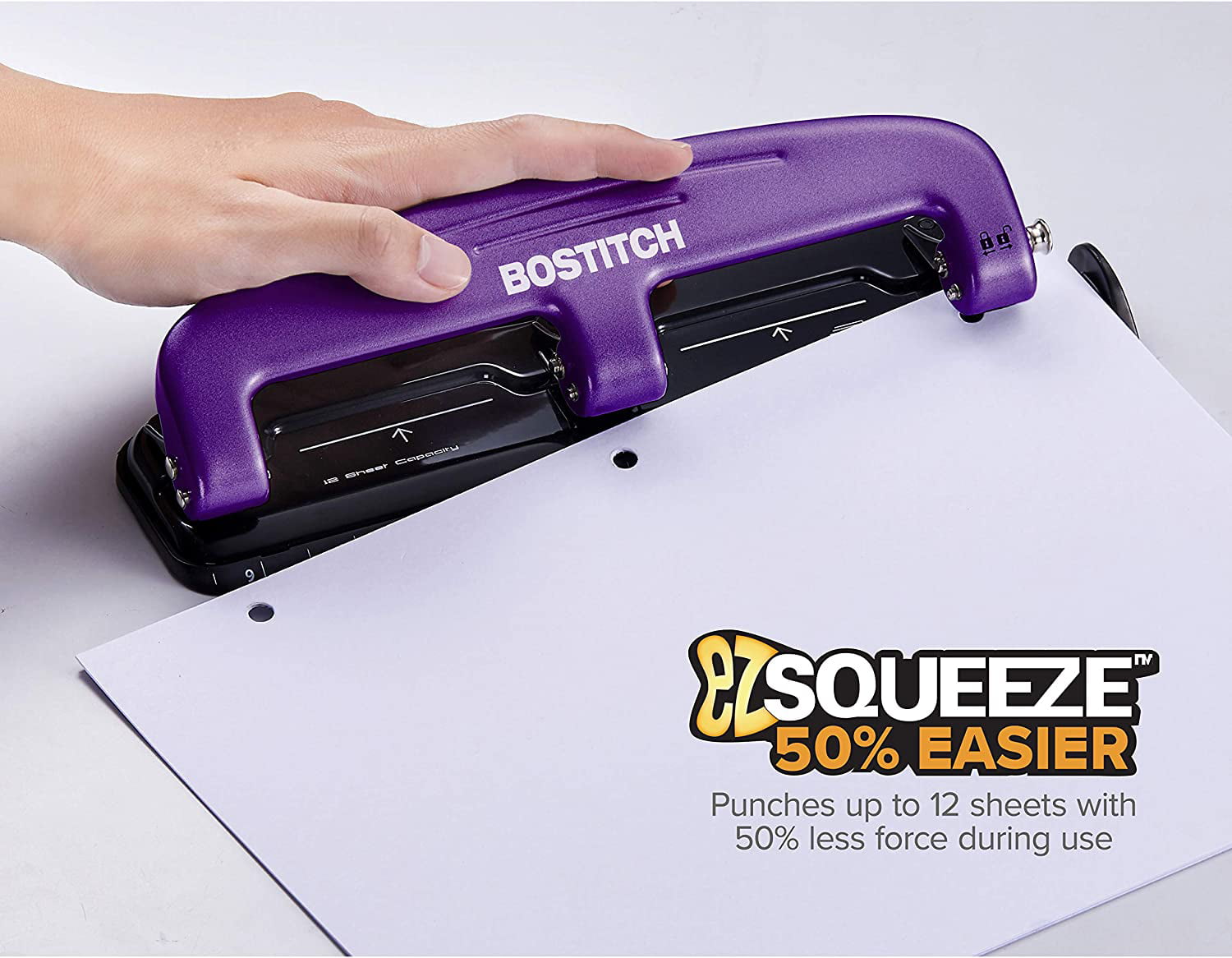 12 Sheets EZ Squeeze Reduced Effort 3-Hole Punch New Purple