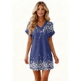 thumbnail image 6 of Women's Floral Print V-Neck Short Sleeve Casual Dress with Pocket, Pullover Summer Dress, Lightweight Comfort Fit, Fashion Ladies Outerwear,Dark Blue,3XL, 6 of 8