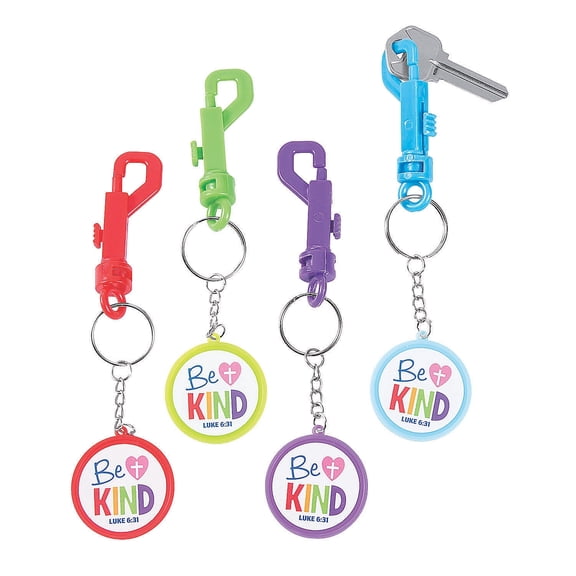 Fun Express Be Kind Backpack Clip Keychains - Vibrant Motivational Keychains with Positive Messages Ideal for Backpacks Bags Gifts or Accessories Multi-Color Design - 12 Pieces