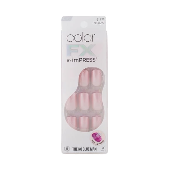 Impress Color FX No Glue Mani 30 Pcs Press on Nails, Medium False Nails, Metallic Chrome & Cat Eye, Peel & Press, Hassle-Free Removal, Includes Manicure Stick, Prep Pad & File (Stay, Medium)