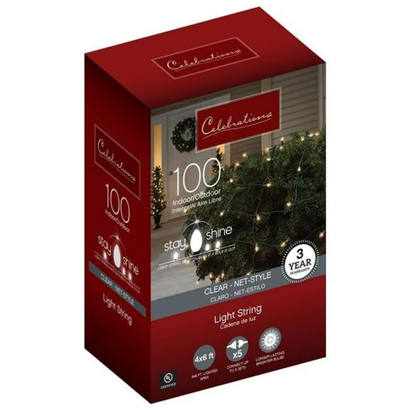 Celebrations  Incandescent Stay Shine Incandescent Mini Clear & Warm White Net Christmas Lights  100 Count