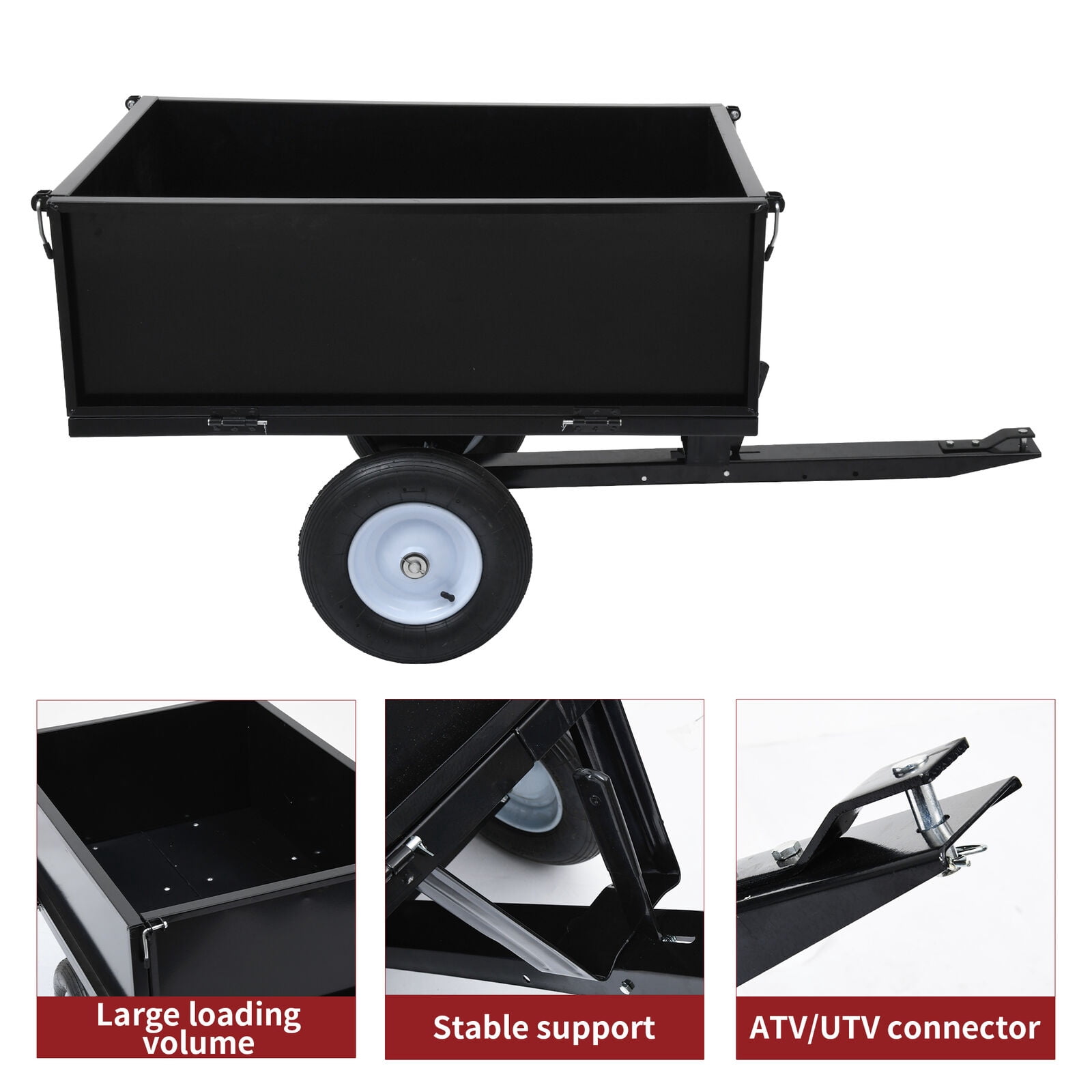 RVNI Steel Dump Cart Tow Behind Solution for Lawn Dump Tractors 500 lbs Capacity Steel
