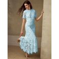 thumbnail image 5 of Baby Blue Lace Midi Dress With Short Sleeves And High Neck, 5 of 16