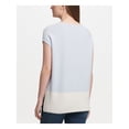 thumbnail image 2 of DKNY Womens Light Blue Color Block Cap Sleeve Jewel Neck T-Shirt L, 2 of 2
