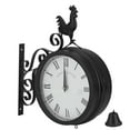thumbnail image 3 of Wrought Iron Retro Cock Design Wall Clock Silent Non Ticking Double Sided Round Clock for Garden, 3 of 7