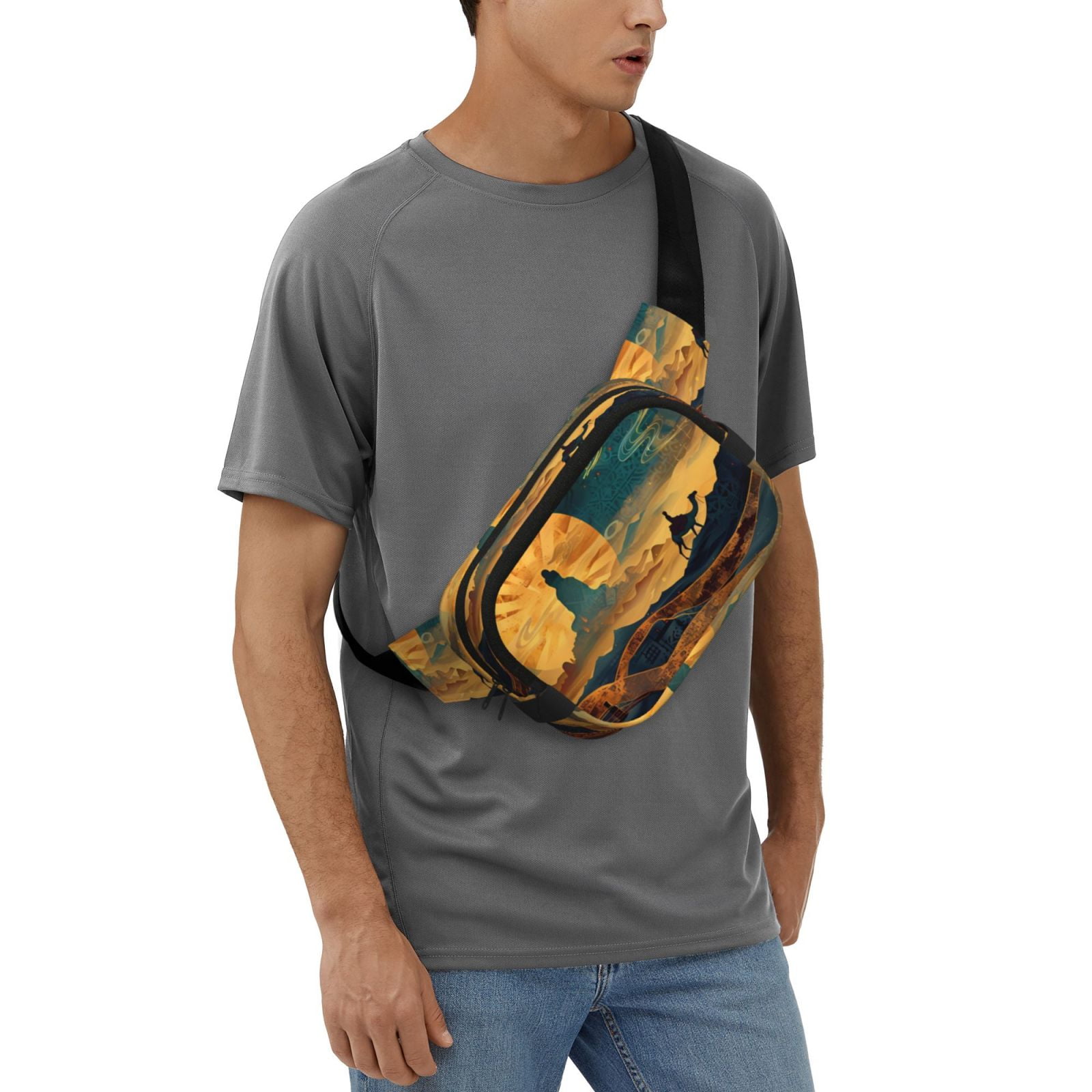 Picia Sunset Desert Journey Print Square Double-Layer Waist Bag Mini Adjustable Waist Belt Bag Exercise Running Travel Hiking
