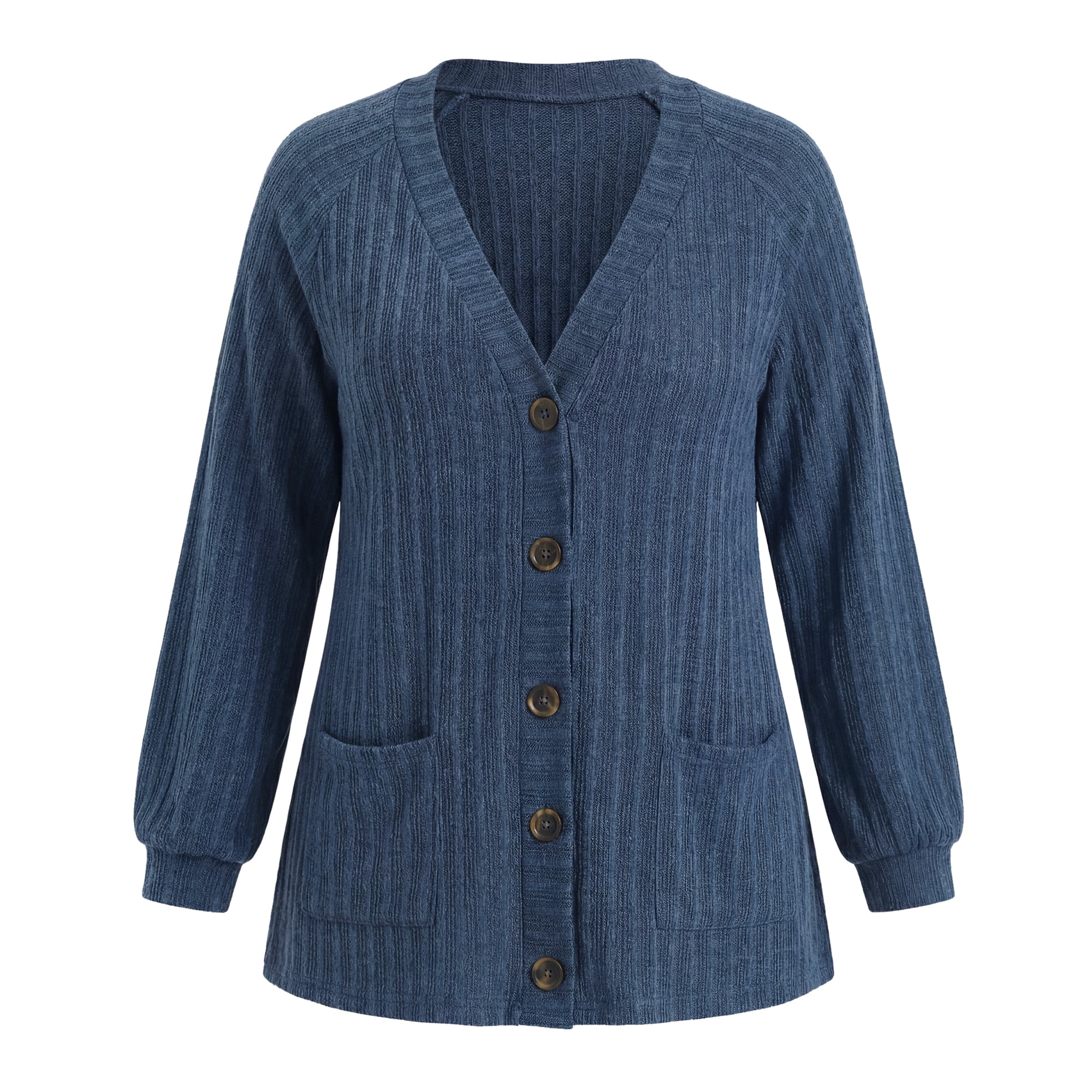 DARING DIVA Women's Plus Button Down V Neck Lantern Cardigan 2X Navy Blue