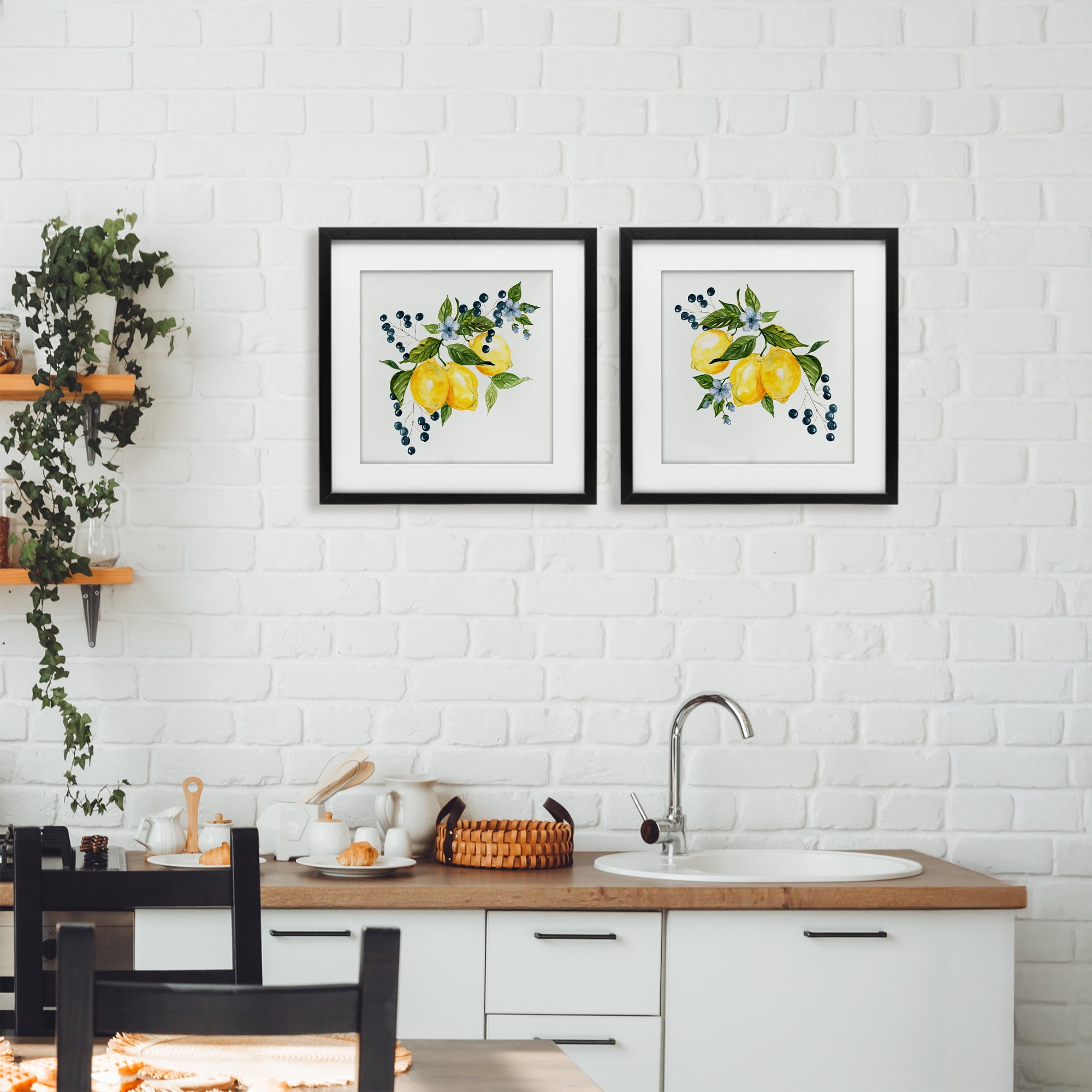 Stupell Industries Citrus & Berries Cluster 2 Piece Black Framed Print Under Glass Set, design by Livi Finn
