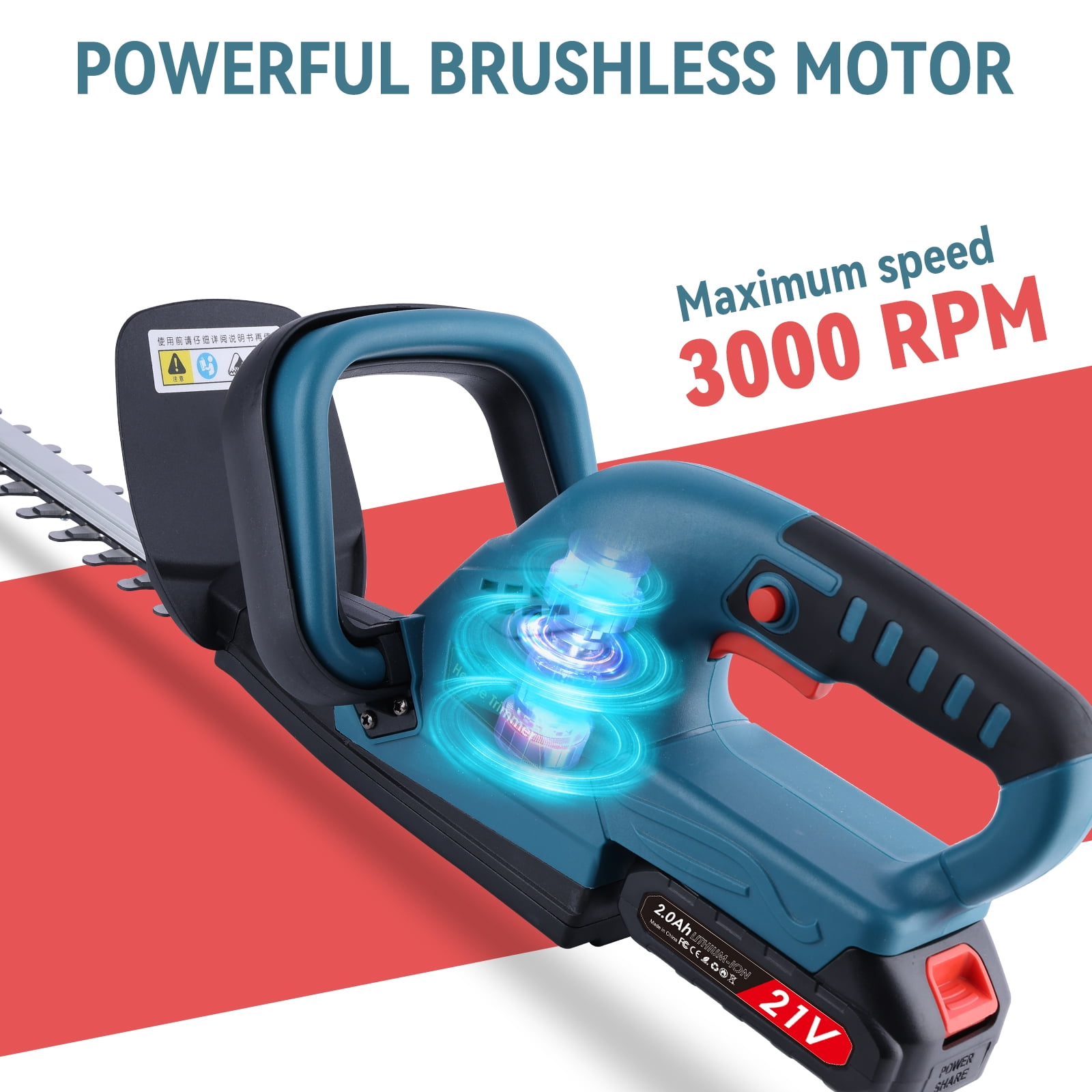 21V 20" Cordless Electric Hedge Trimmer with 2.0Ah Battery & Charger, Handheld Hedge Cutter, Grass Shrub Trimmer, Lightweight & Compact Trimmer for Garden Yard Bush & Shrub Cutting, Trimming, Pruning
