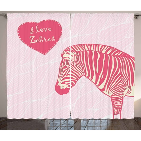 Pink Zebra Curtains 2 Panels Set I Love Zebras In Heart Romantic